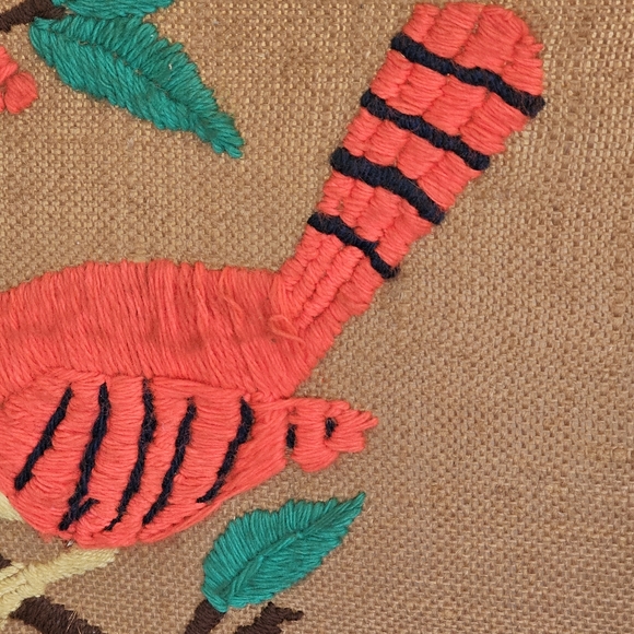 Antique Needlepoint Framed Wall Art Handcrafted Rustic Red Bird - Picture 3 of 5